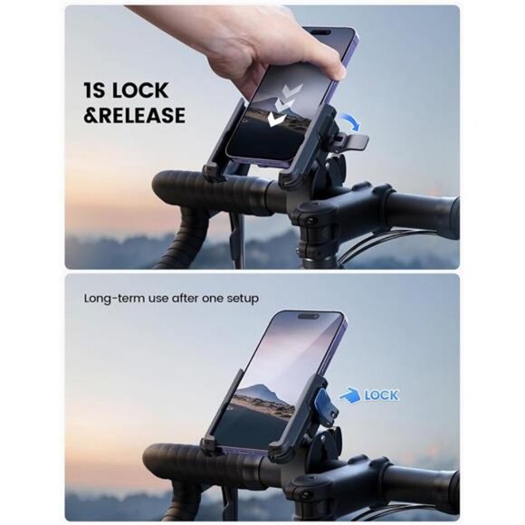 Motorcycle Phone Mount Holder [Camera Friendly] [1s Lock]Phone Holder Handlebar - Picture 4 of 7